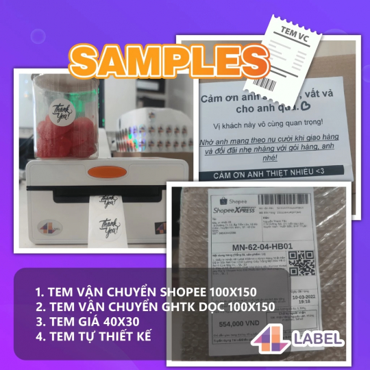 Giấy in nhiệt A6 100x150 dạng cuộn, 350 tem, loại dày đẹp có Topcoat, chuyên dùng in đơn hàng, mã vận đơn, logo, tem phụ