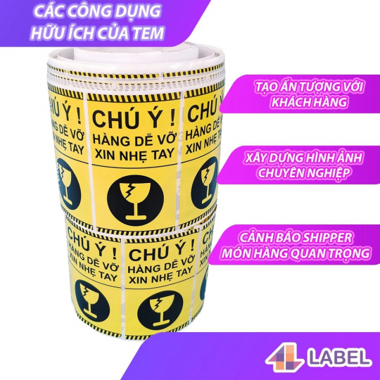 Decal Dán, Nhãn Dán, Tem Dán Lưu Ý Hàng Dễ Vỡ Xin Nhẹ Tay, Có Keo Dính - Size 10x6cm Cán Màng Bóng Chống Nước Chống Trầy (20 cái)