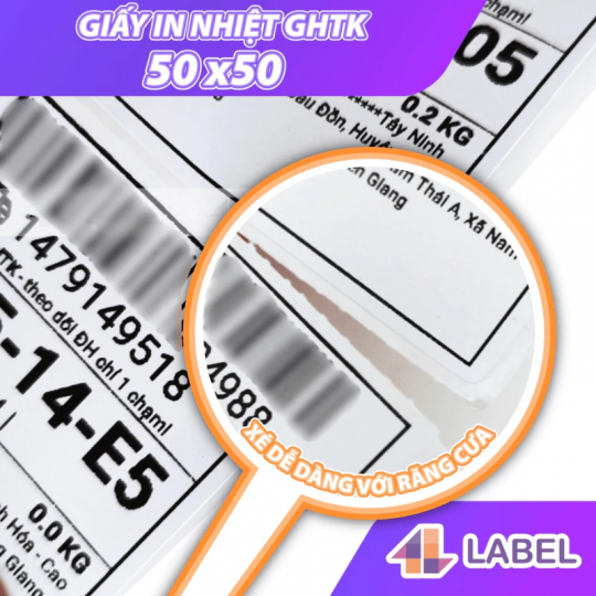Giấy in nhiệt GHTK 50x50, cuộn 25m gần 500 tem nhiệt cho GHTK