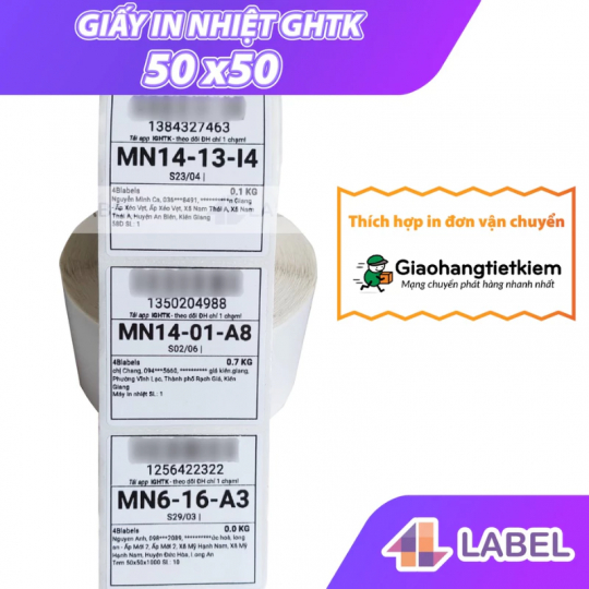 Giấy in nhiệt GHTK 50x50, cuộn 25m gần 500 tem nhiệt cho GHTK