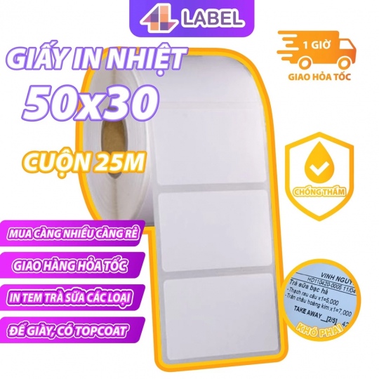 Giấy in Tem Trà Sữa 50x30 (800 tem), Giấy In Decal Nhiệt, In Bill, Dán Ly, Trà Chanh, Tem Sản Phẩm,...