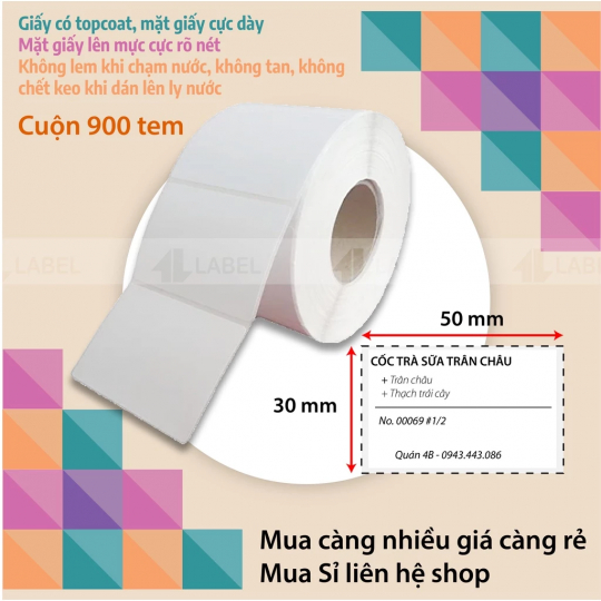 Giấy in Tem Trà Sữa 50x30 (800 tem), Giấy In Decal Nhiệt, In Bill, Dán Ly, Trà Chanh, Tem Sản Phẩm,...