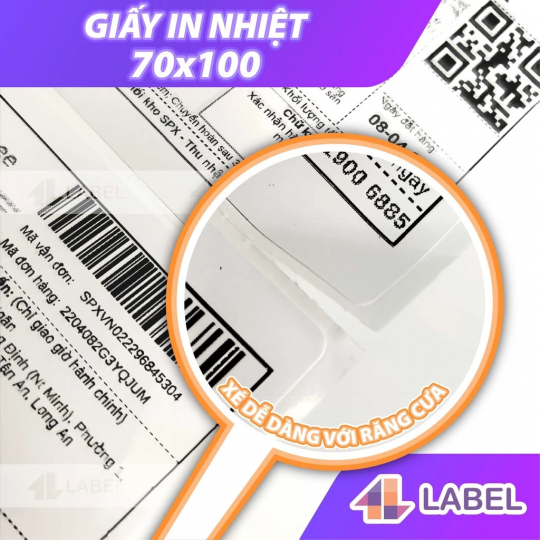 Giấy in nhiệt A7 70x100 dạng cuộn 30m, tem nhiệt 4B Label chuyên dùng in đơn hàng TMDT, siêu tiết kiệm