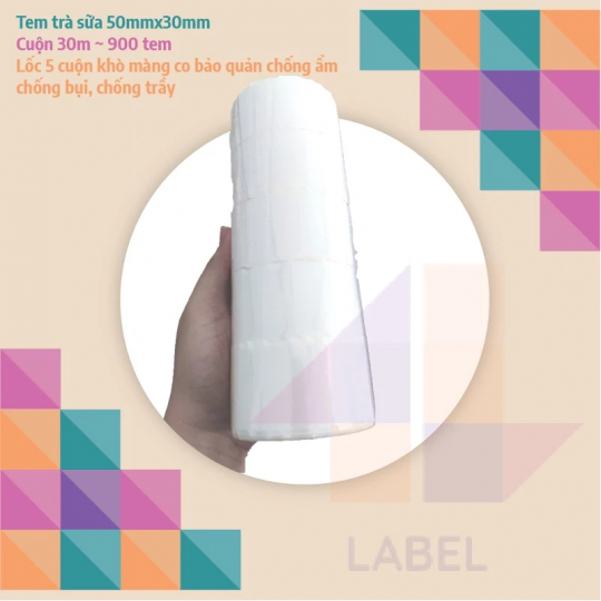 Giấy in Tem Trà Sữa 50x30 (800 tem), Giấy In Decal Nhiệt, In Bill, Dán Ly, Trà Chanh, Tem Sản Phẩm,...