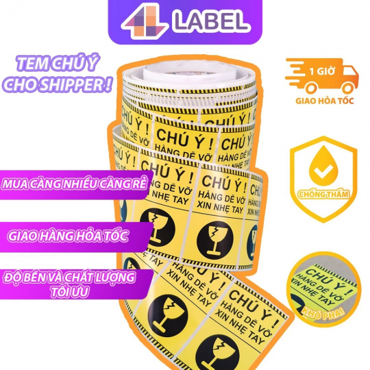 Decal Dán, Nhãn Dán, Tem Dán Lưu Ý Hàng Dễ Vỡ Xin Nhẹ Tay, Có Keo Dính - Size 10x6cm Cán Màng Bóng Chống Nước Chống Trầy (20 cái)