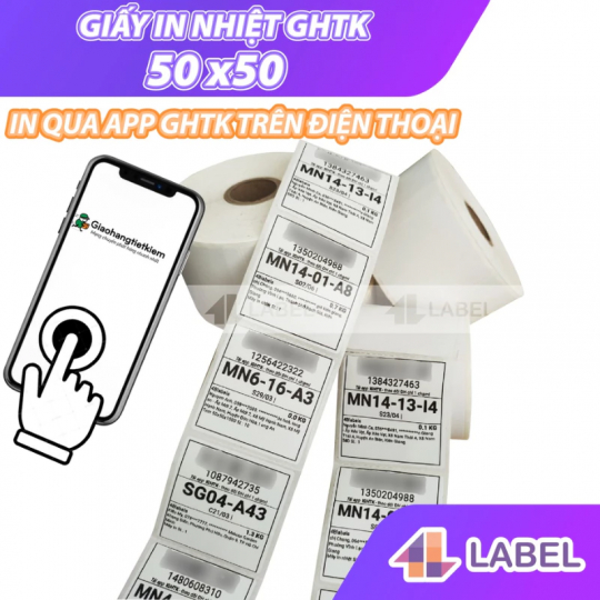 Giấy in nhiệt GHTK 50x50, cuộn 25m gần 500 tem nhiệt cho GHTK