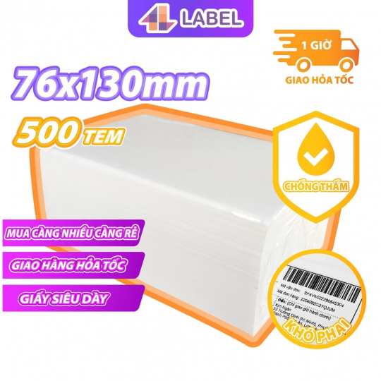 Giấy in đơn hàng TMDT A7 76x130 loại dày, giấy in nhiệt A7 dạng tệp 50 tem tự dính, in không cần mực, in vận đơn, logo 