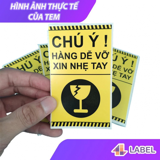 Decal Dán, Nhãn Dán, Tem Dán Lưu Ý Hàng Dễ Vỡ Xin Nhẹ Tay, Có Keo Dính - Size 10x6cm Cán Màng Bóng Chống Nước Chống Trầy (20 cái)