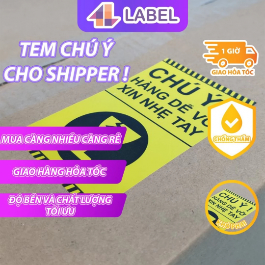 Decal Dán, Nhãn Dán, Tem Dán Lưu Ý Hàng Dễ Vỡ Xin Nhẹ Tay, Có Keo Dính - Size 10x6cm Cán Màng Bóng Chống Nước Chống Trầy (20 cái)