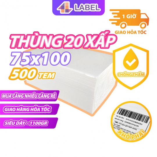 Combo 20 xấp 75x100, 500 tem nhiệt A7 75x100 Có Sẵn Lớp Dán, Chống nước, Giấy dày, In Đơn Shopee