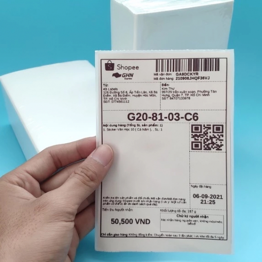 Combo 20 xấp Giấy in nhiệt A6, tem nhiệt A6 100x150 Có Sẵn Lớp Dán, Chống nước, Giấy dày, In Đơn Shopee