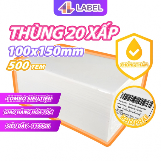 Combo 20 xấp Giấy in nhiệt A6, tem nhiệt A6 100x150 Có Sẵn Lớp Dán, Chống nước, Giấy dày, In Đơn Shopee