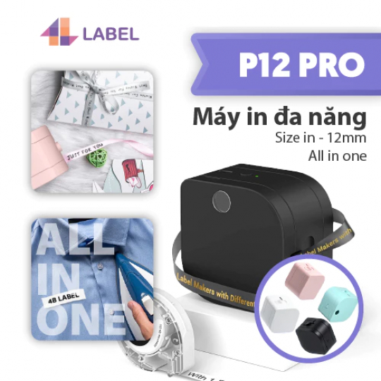 Máy in đa năng P12 PRO kết nối điện thoại, máy in hộp phấn, in ruy băng gối quà, in sticker quần áo, tặng 1 cuộn khi mua