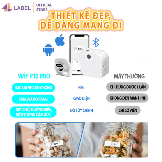 Máy in đa năng P12 PRO kết nối điện thoại, máy in hộp phấn, in ruy băng gối quà, in sticker quần áo, tặng 1 cuộn khi mua