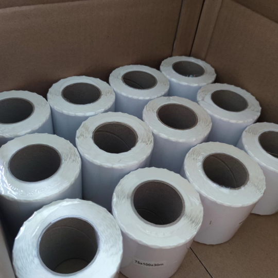 Cuộn in mã vạch, tem nhiệt khổ 2 tem 72x22, 70x22, 35x22 mm, 2 tem/hàng, 2000 tem. Tem in sản phẩm, tem in giá
