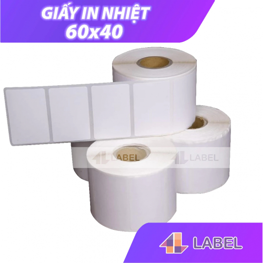 Cuộn tem decal nhiệt 60x40 mm Cuộn 30 mét, dùng in tem phụ, Minicode, dán sản phẩm gỗ nội thất