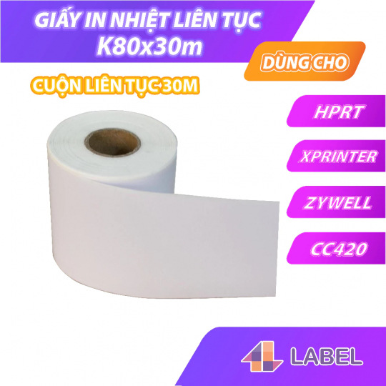 Giấy in nhiệt k80 bóc dán,giấy in liên tục in bill livestream dành cho máy tự cắt khổ 80mm 8cm[LIÊN TỤC CUỘN BỰ CÓ KEO]