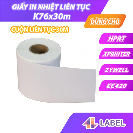 Giấy in nhiệt k76 bóc dán,giấy in liên tục in bill livestream dành cho máy tự cắt khổ 76mm 7.6cm[LIÊN TỤC CUỘN BỰ CÓ K]