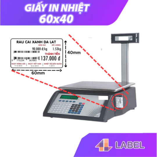 Cuộn tem decal nhiệt 60x40 mm Cuộn 30 mét, dùng in tem phụ, Minicode, dán sản phẩm gỗ nội thất