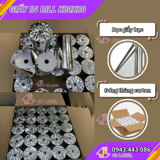 THÙNG Giấy in Bill K80x80 Giấy in hóa đơn, in đơn livestream, giấy in nhiệt