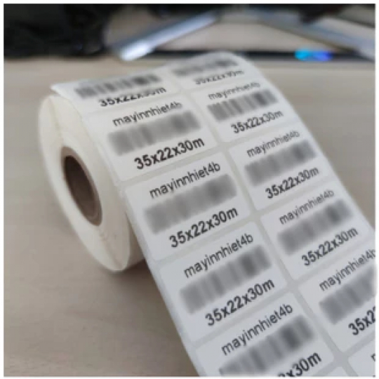 Cuộn in mã vạch, tem nhiệt khổ 2 tem 72x22, 70x22, 35x22 mm, 2 tem/hàng, 2000 tem. Tem in sản phẩm, tem in giá