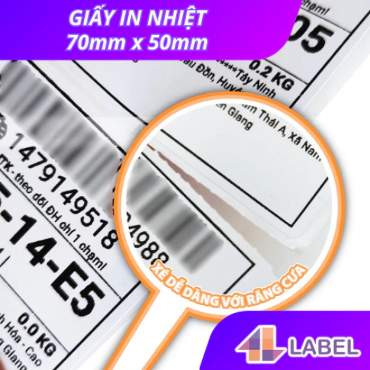 Giấy in nhiệt 70x50 dạng cuộn 30m, tem nhiệt 7x5 có keo sẵn, tem vận chuyển 70x50mm vnpost