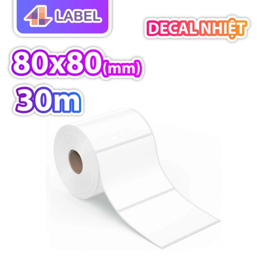 Giấy In Nhiệt 80x80 mm dạng cuộn, in tem GHN, GHTK, Có keo sẵn, tem vận chuyển 8*8, decal nhiệt 80*80, giấy in tem 8x8