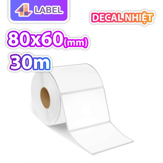 GIẤY IN NHIỆT 80x60 cuộn 30m - GIẤY NHIỆT CÓ KEO SẴN - tem phụ, tem sầu riêng, minicode, tem đồ gỗ
