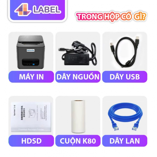Máy in bill qua điện thoại K80 USB/LAN,in giấy in bill có keo, đơn livestream TPOS,chotdon, Sapo, KiotViet, Sổ bán hàng