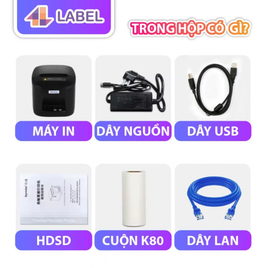 Máy in bill qua điện thoại K80 USB/LAN,in giấy in bill có keo, đơn livestream TPOS,chotdon, Sapo, KiotViet, Sổ bán hàng