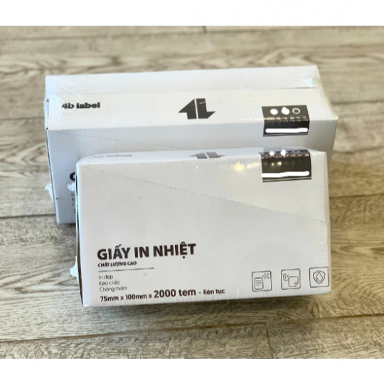Giấy in nhiệt A7 75x100mm dạng xấp 2000 tờ liên tục, siêu tiết kiệm, giấy dày loại 1, in đơn hàng, có keo lột dán, tem in