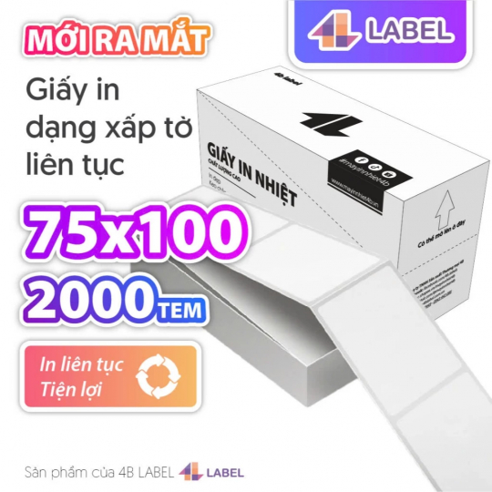 Giấy in nhiệt A7 75x100mm dạng xấp 2000 tờ liên tục, siêu tiết kiệm, giấy dày loại 1, in đơn hàng, có keo lột dán, tem in