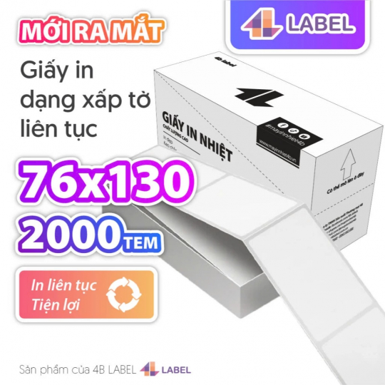 Giấy in nhiệt A7 76x130mm dạng xấp 2000 tờ liên tục, siêu tiết kiệm, giấy dày loại 1, in đơn hàng, có keo lột dán, tem in